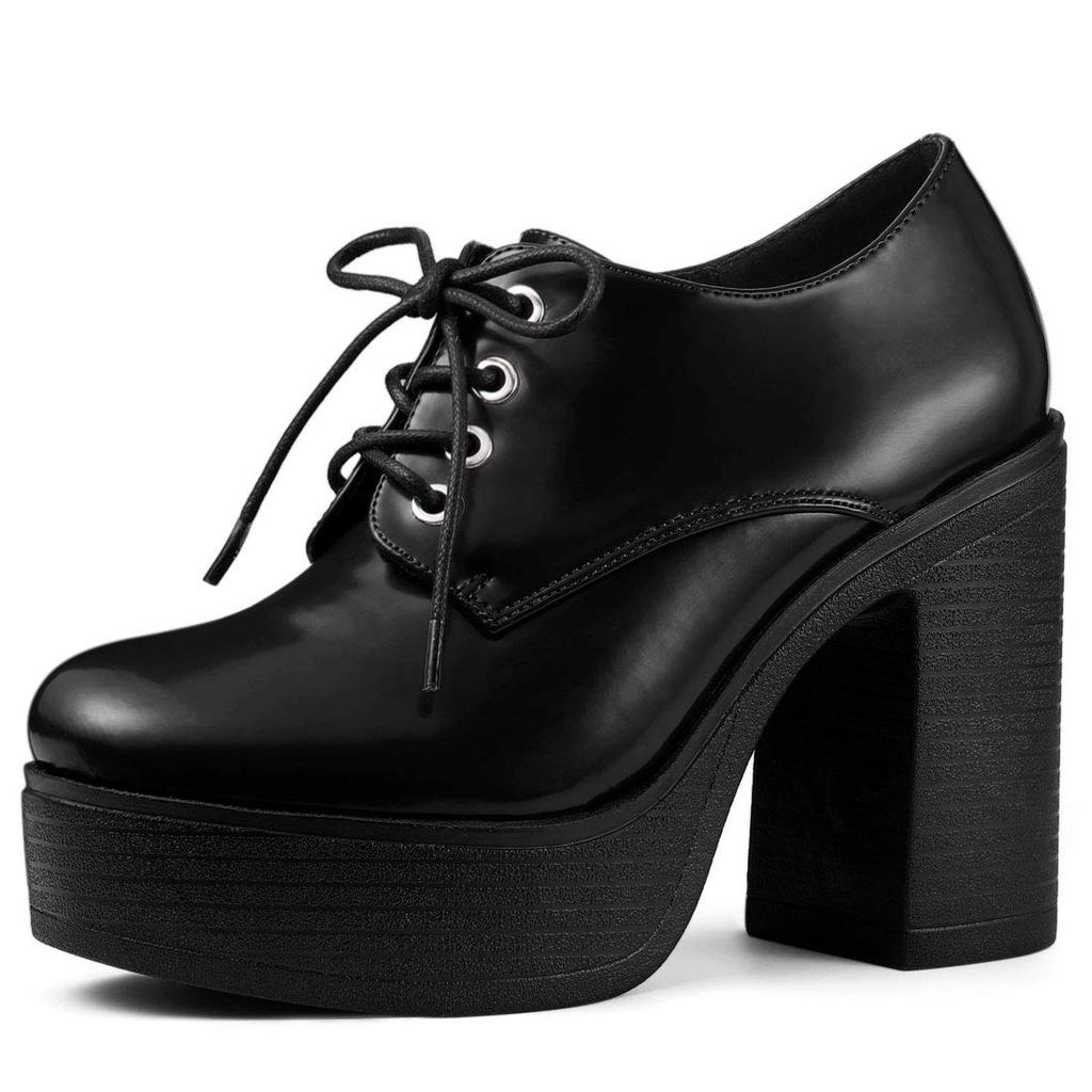 Allegra K Low-Cut Ankle Boots with Platform and Thick Heel, Black, Size 26.5cm