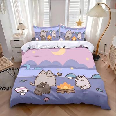 Cat Cartoon Duvet Cover Pillowcase Bedding Set Adult Boy Girl Bedroom Decoration Children Single Double Large Size