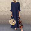 EastRogue Damen Übergröße Frühling und Herbst Retro Nationaler Stil Dicke MM Locker Lässig Farbe Langes Kleid Sieben-Punkt-Ärmel Baumwoll-Leinen-Kleid