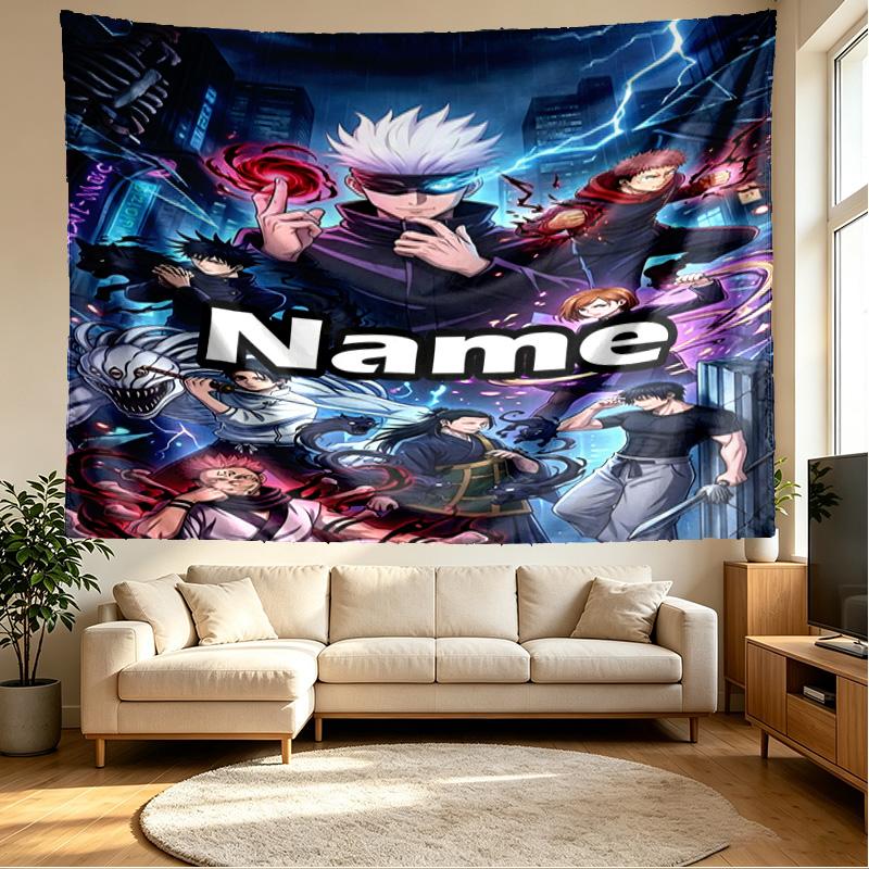 Custom Name Personalized Demon Slayer Print Tapestry, Wall Art Decor, Bedroom, Dorm, Apartment, LivingRoom, Party Backdrop, Gift for Birthday