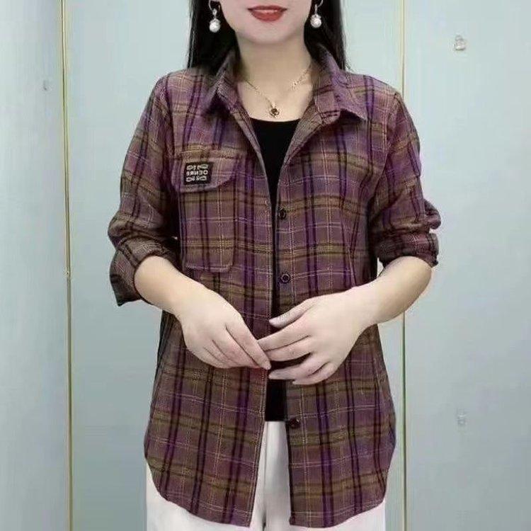 

Checkered Long Sleeve Cotton Shirt for Women Fashionable Spring Summer Trendy Casual Shirts Top XXL