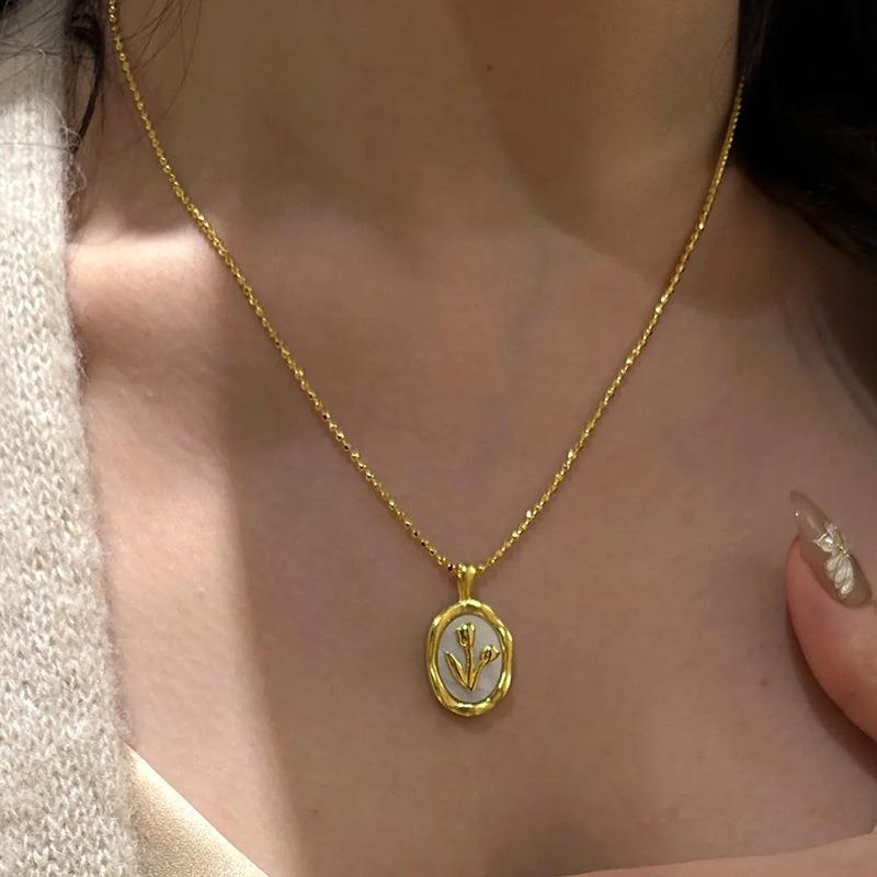 Новое модное глянцевое ожерелье с цветком тюльпана для женщин, легкая роскошь, маленькая цепочка-воротник с цветком фритиллярии, подарки 45cm золотой