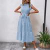 Women's summer new fashion fungus edge flying sleeves lace-up textured dress