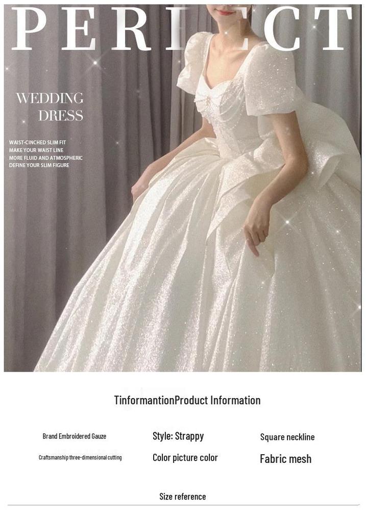 2025 French Retro Summer Wedding Dress: High-Quality Plus Size Bridal Gown with Light Train & Embroidery D93