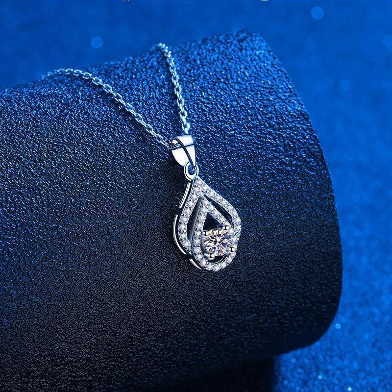 D culoare 4mm 0.3CT 100% colier moissanit real pentru femei nunta design goluit pandantiv picătură de apă strălucitoare argint S925