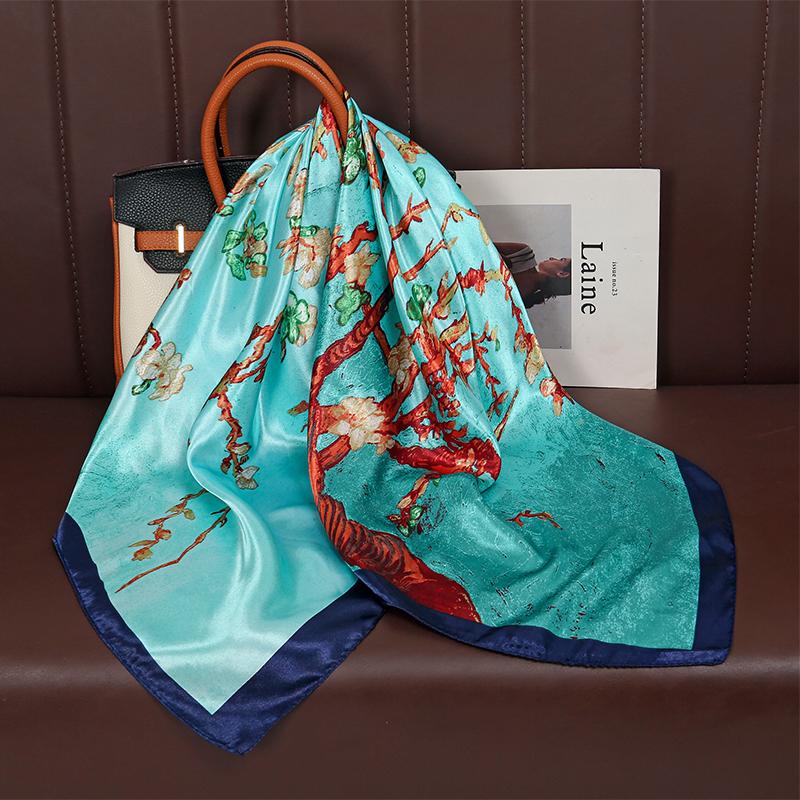 

Satin Square Scarf Women Paisley Hijab Elegant Print Silk Neckerchief Shawl Wraps Headband Handle Hair Accessories Bandana 90x90cm