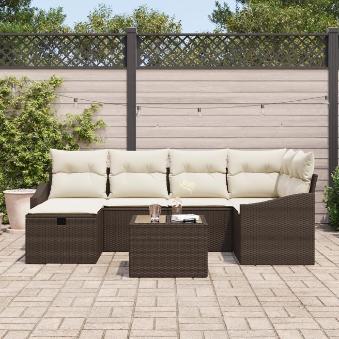 VidaXL Ensemble de Canapé de Jardin 7 Pièces avec Coussins Marron Rattan Synthétique 3360619