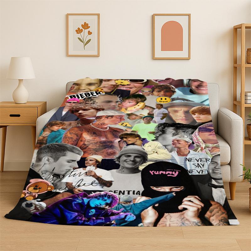 3D Justin Singer Star Flannel Blanket Soft Warm Throw Blanket for Bedroom Living Room Bed Travel Camping Picnic Gift