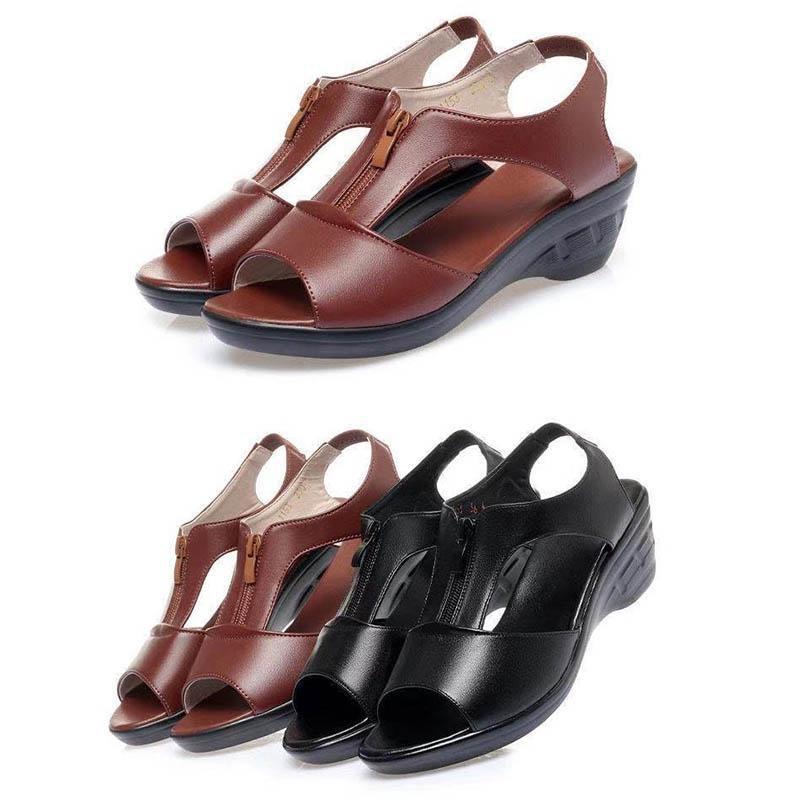 Summer New Women Fish Mouth Wedge Sandals Soft Sole Sandals Comfortable Mother Shoes