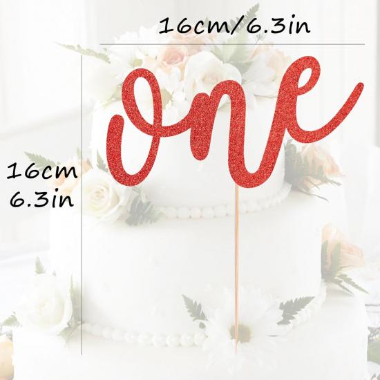 First Birthday Cake Topper - Red Glitter One Cake Decorating Supplies for Girls and Boys, Perfect for Baby Shower/Gender Revealing Party/Baby Party