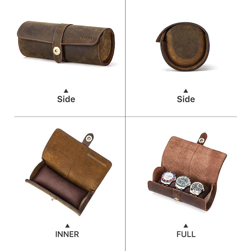 Vintage Genuine Leather 3 Slot Watch Roll Travel Case Portable Watch Display Case Watch Storage Organizer Box Men Gift