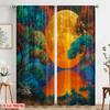 2pcs,2D Plane Printing Window Curtain Moonlit Canvas Polyester Woven (without Rod) Holiday for Bedroom, Living Room, Office
