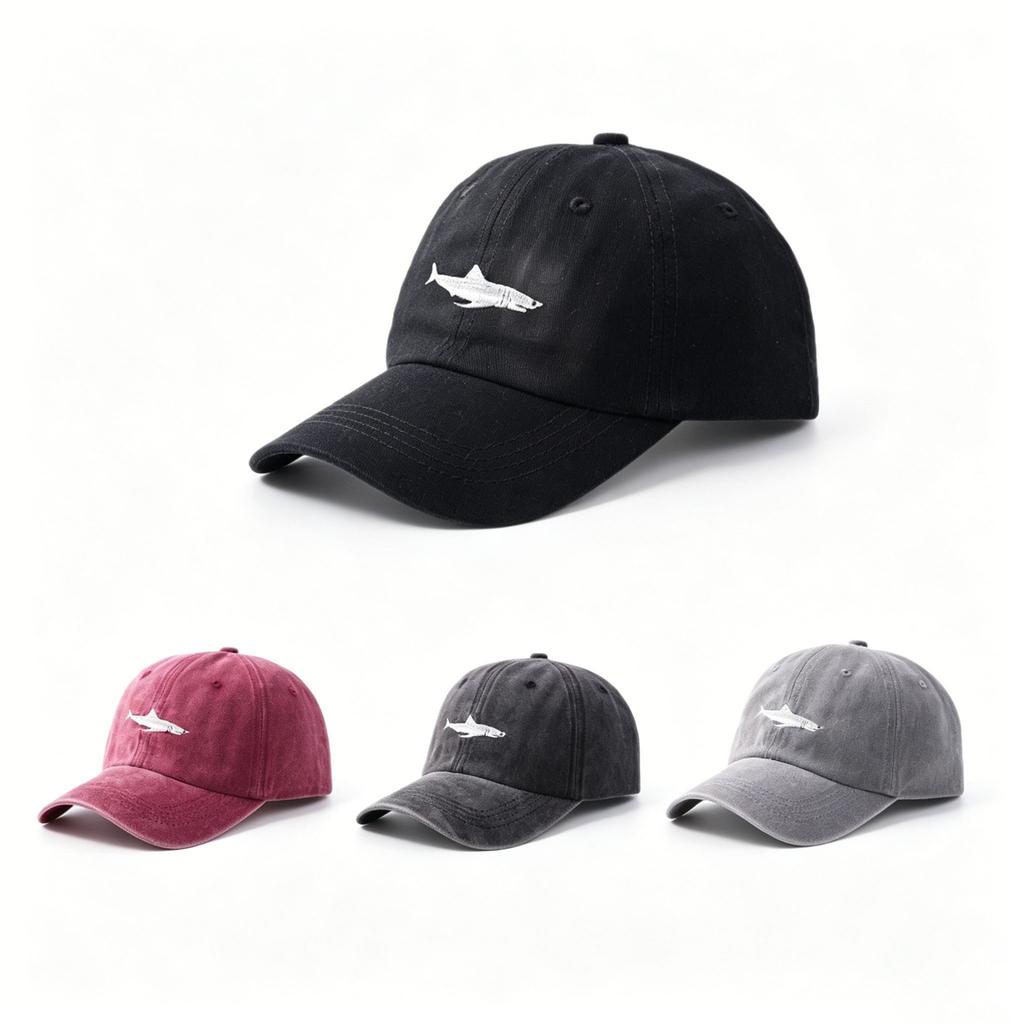 Washed Baseball Cap Cotton Soft Top Shark Embroidery Cap Outdoor Versatile Hat