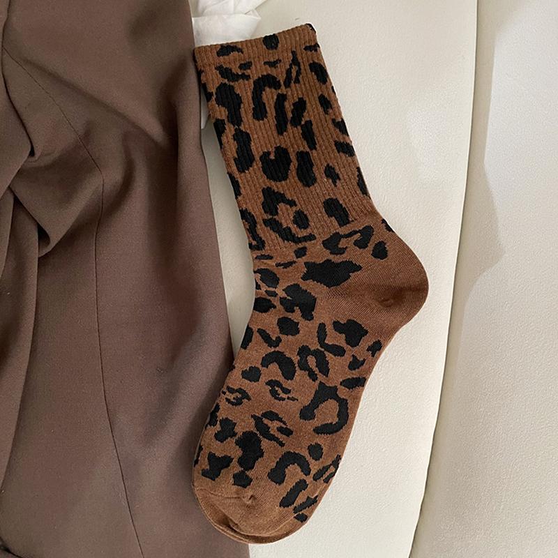 

Женские носки с пятнистым леопардовым принтом, хлопковые махровые утолщенные теплые носки без рукавов, хлопковые корейский японский стиль