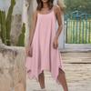 Women's Summer Casual Solid Color Round Neck Adjustable Suspender Dress With Pockets