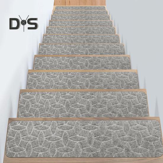 Non-Slip Stair Mat Self-adhesive Strong Adhesion Easy Installation No Cutting Reusable Embossing Stair Floor Mat Washable Dorm Home Stair Rug