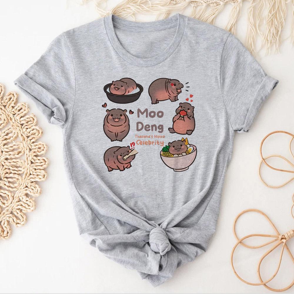 Moo Deng Girl Grunge Digital 2000s Pastel Harajuku  Korean Clothes T-shirt Gothic Pastel Colorful Vintage Retro Breathable