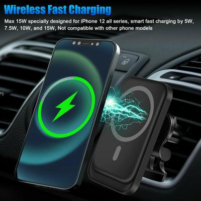 Magnetic Wireless Charger Car Mount 360-degree Rotation Gps Holder Exhaust Clamp Compatible For Iphone12