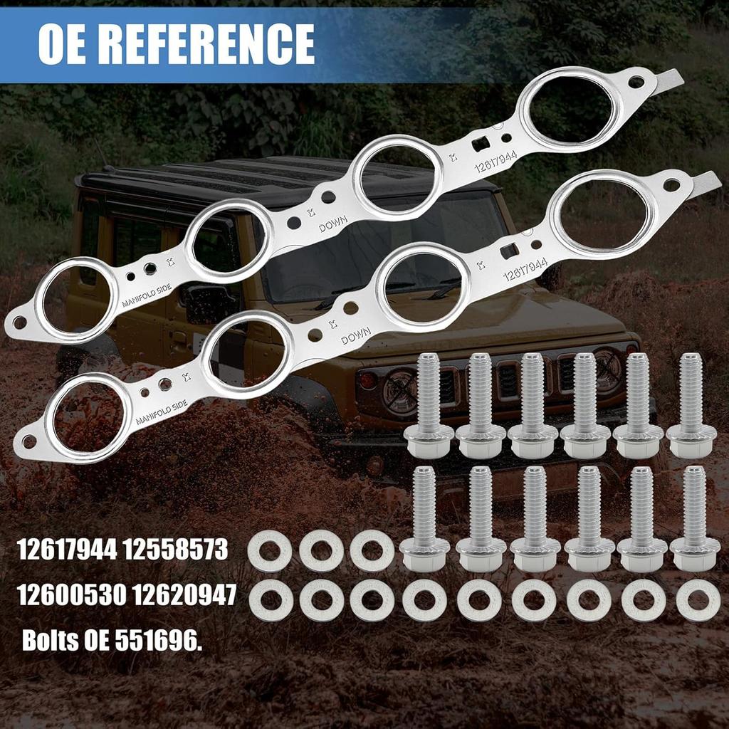 Sorello 2 PCS MLS Exhaust Header Manifold Gasket With Bolts Compatible With Cadillac CTS Escalade For Chevy Camaro Silverado GMC Pontiac For LS