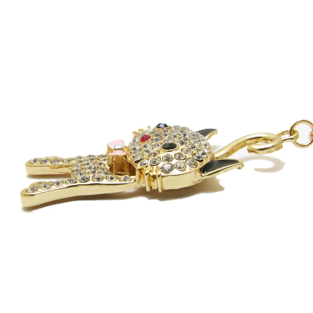 Large Cat Keychain Bag Charm with Rhinestones and Ribbon for Women CHS10142