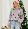 Nowy Rodzinny Świąteczny Sweter Dzianinowy Damski z Długim Rękawem Okrągły Dekolt Dżemper z Nadrukiem Świętego Mikołaja Damski Pulower Bluza