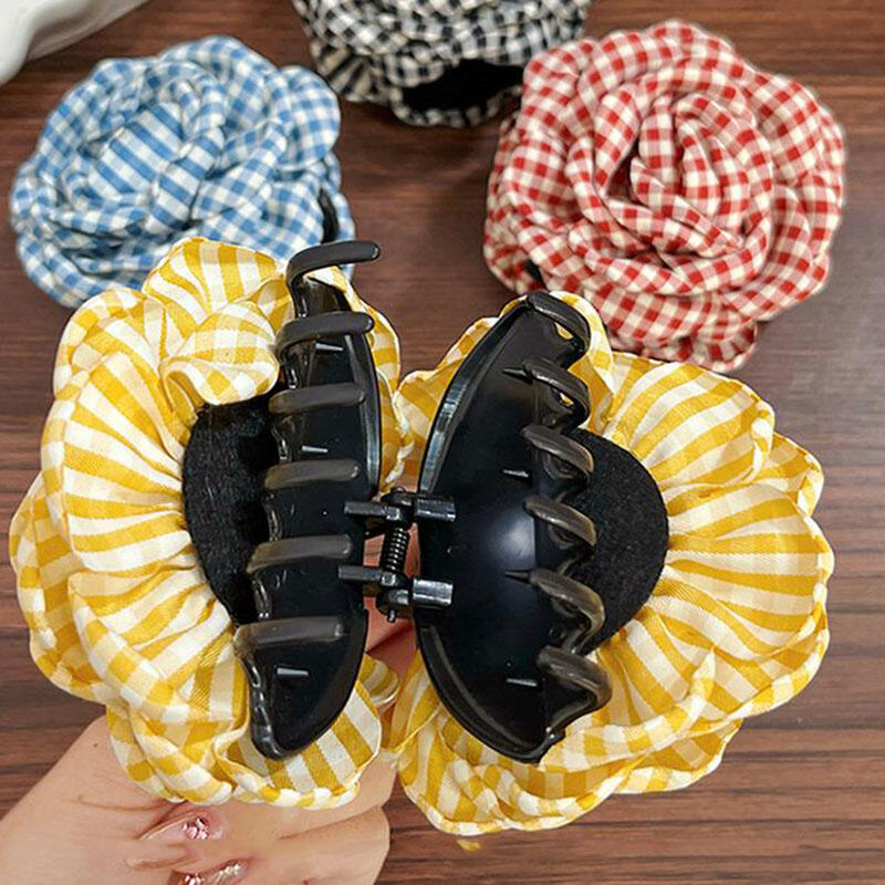 Elegante Karoblumen-Klaue Mode Pferdeschwanz-Haarnadeln Spangen Haiklammer Strand-Haarspange Für Damen Haarschmuck Neu