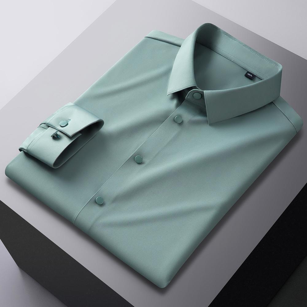 Men's Non-Iron Stretch Formal Long Sleeve Dress Shirt - Solid Color Pocketless Comfort, Classic Fit Quality Fabric for Business Office