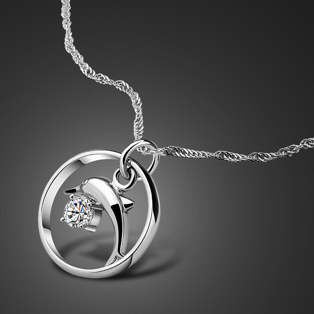 

Cute Inlaid White Zircon Dolphin Pendant Necklace Women S Simple Temperament Electroplated Platinum Jewelry 41cm