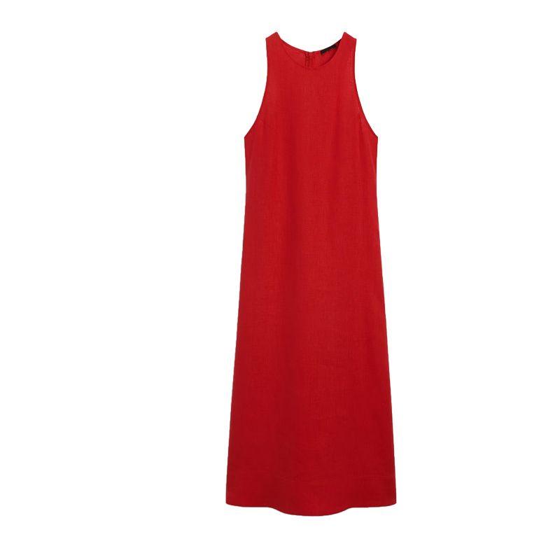 

MD Spring New Cold White Noise Wind Clear Cold Feeling Simple round Neck Mid-Length Sleeveless Dress 6696100 Red L