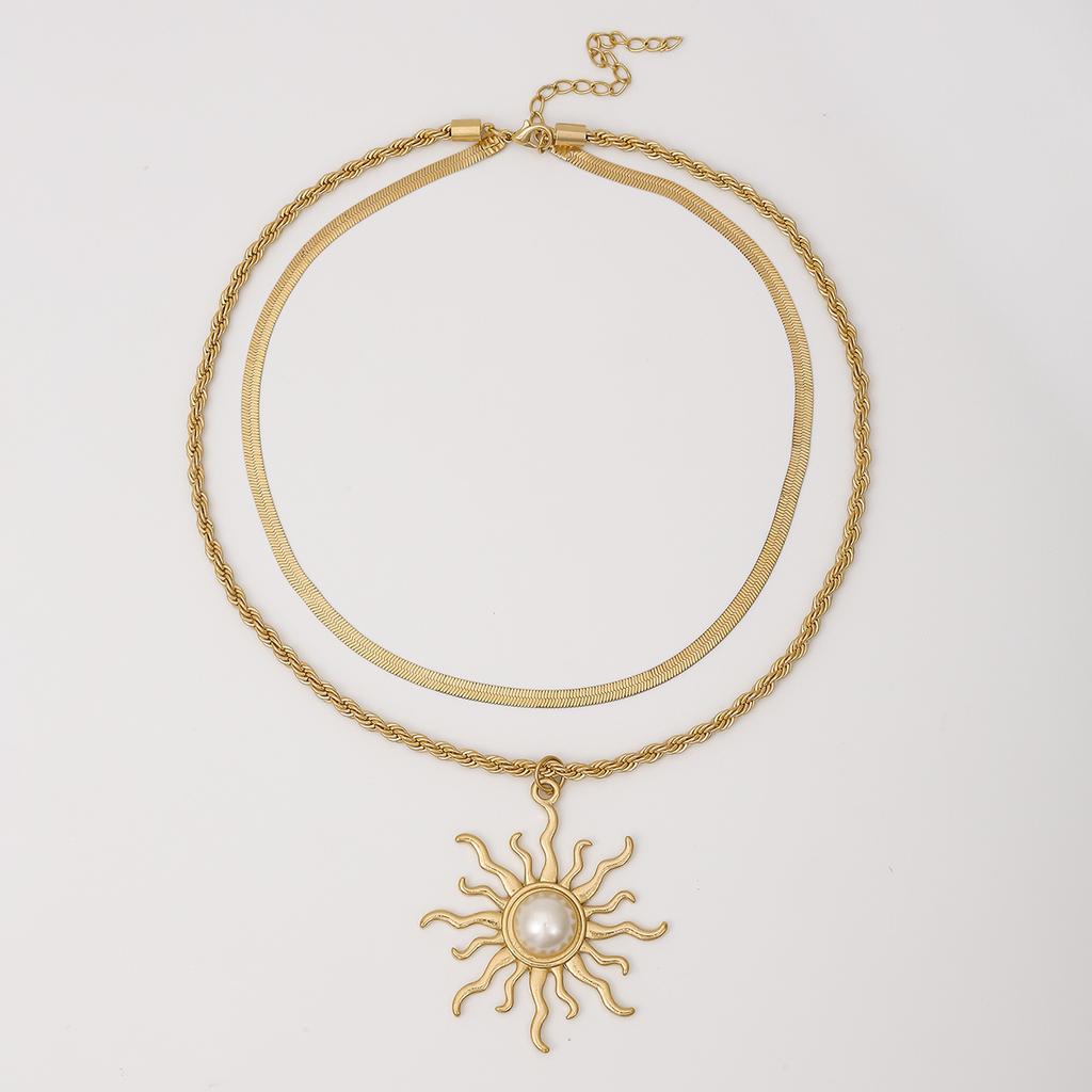 Double-layer Sunflower Active Women's Necklace, Personalized Stacked Jewelry Snake Bone Chain