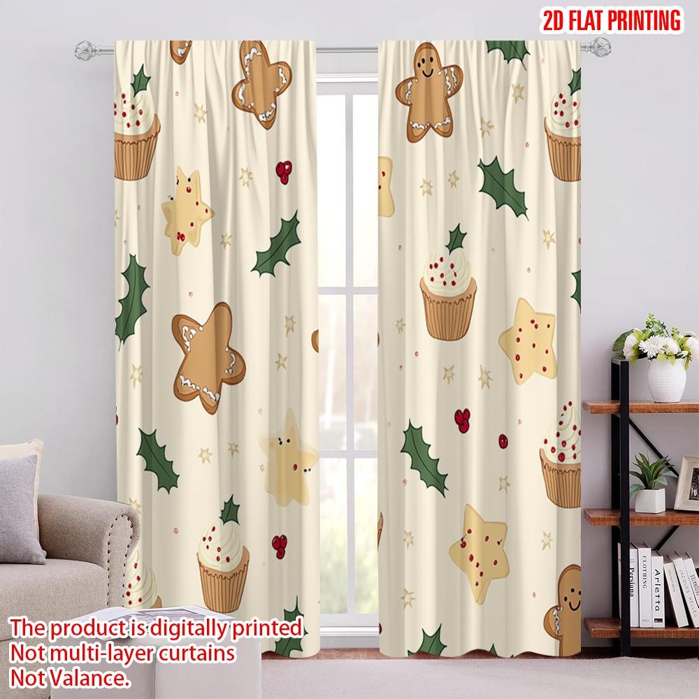 

2 шт., Шторы с рисунком плоской 2D-печати Рождественское печенье Пряничные звезды Маффины (4) Полиэфирная ткань (без удилища) Универсальный 52.50 × 116.00 cm 2 pcs