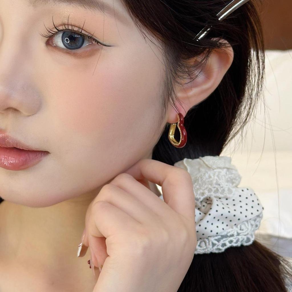 Ankola Red Heart Earrings: Luxury Wine Red French Design for Women