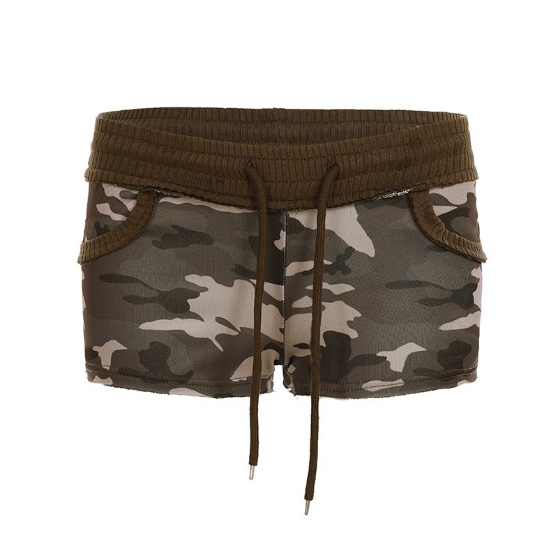 H Home European and American Women's Clothing American Cool Girl Camouflage Sports Shorts Women's Letters Embroider Low Waist Lace up Casual Hot Pants
