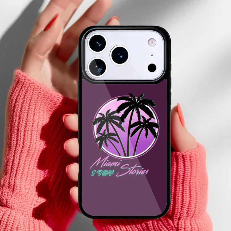 80s Retrowave Neon Palms Tree Phone Case for iPhone 17 16 15 14 13 Pro Max Back Cover for 12 11 Pro Coque
