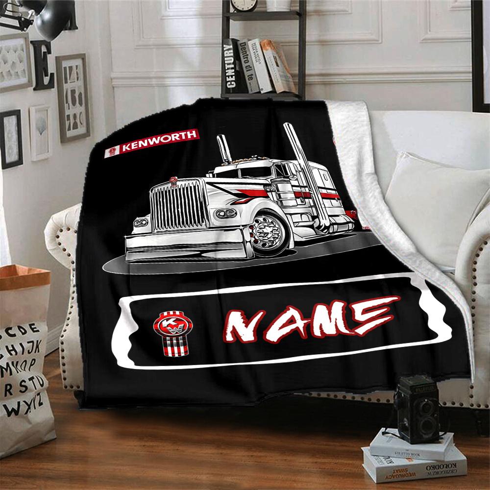 Kenworth Truck Design With Bold Red And White Accents Customize Your Name Cartoon Movie Pattern Blanket Chair Office Sofa Bed Camping Soft And Warm