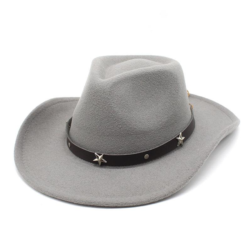 Woolen Hat Western Cowboy Gift Hat Pentagram Men'S And Women'S Couple Hat Curled Hat
