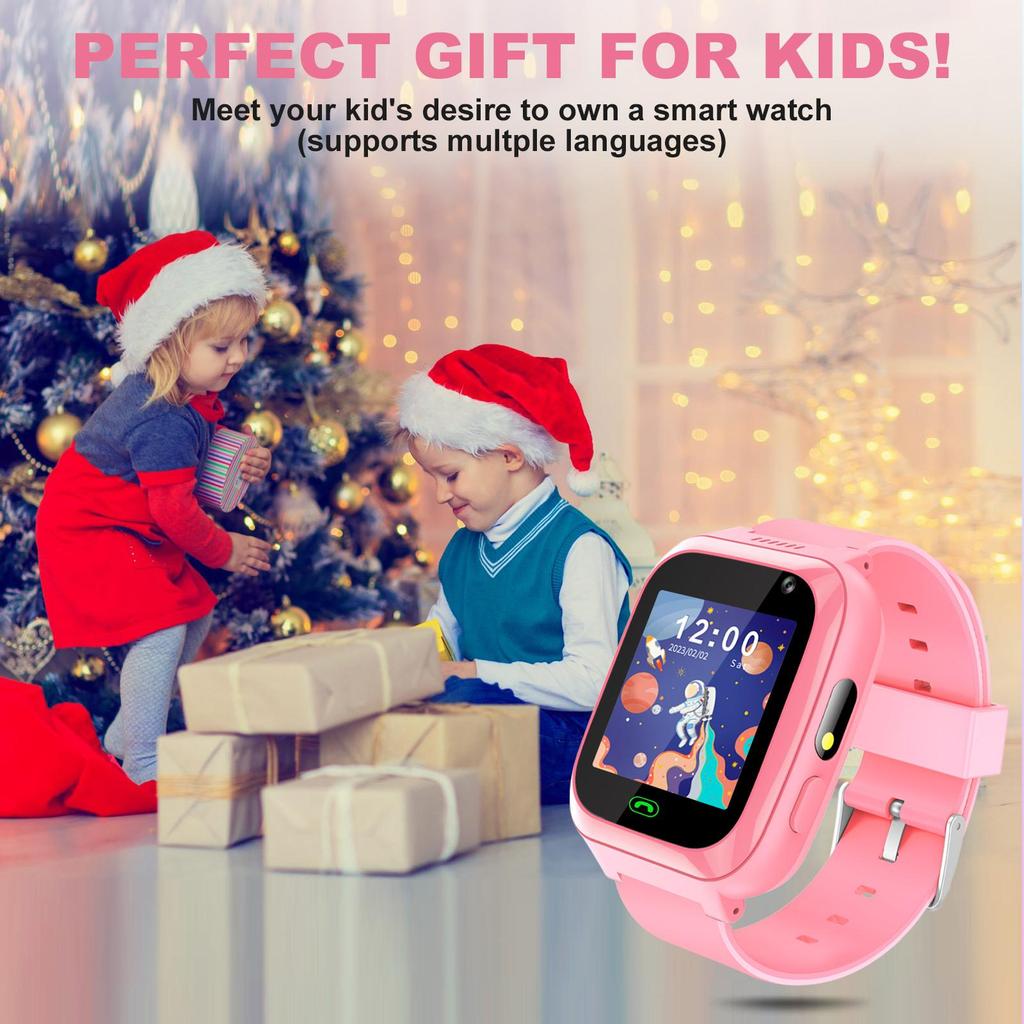 Kinder Smartwatch mit Zwei-Wege-Anruf, Kindersichere Anti-Verlust Smartwatch-Telefon, SOS-Anruf, Fernkamera, Touchscreen, Spiele