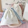 Small Drawstring Bags Cute Bow Makeup Pouch Portable Canvas Storage Bag for Cosmetics Jewelry Travel On-the-go