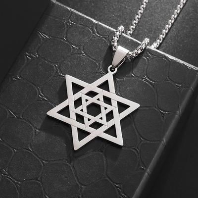 Collier Pendentif Hexagonal David Shield Mode Homme Acier Inoxydable Chaîne Cubaine Collier Bijoux Religieux