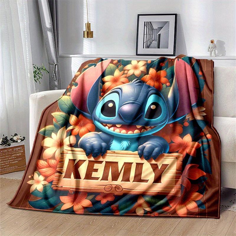 

1pc Cute Stitch Print Blanket, Cute Cartoon Design, Living Room Home Decoration Sofa Travel Soft and Cozy 130cmx150cm