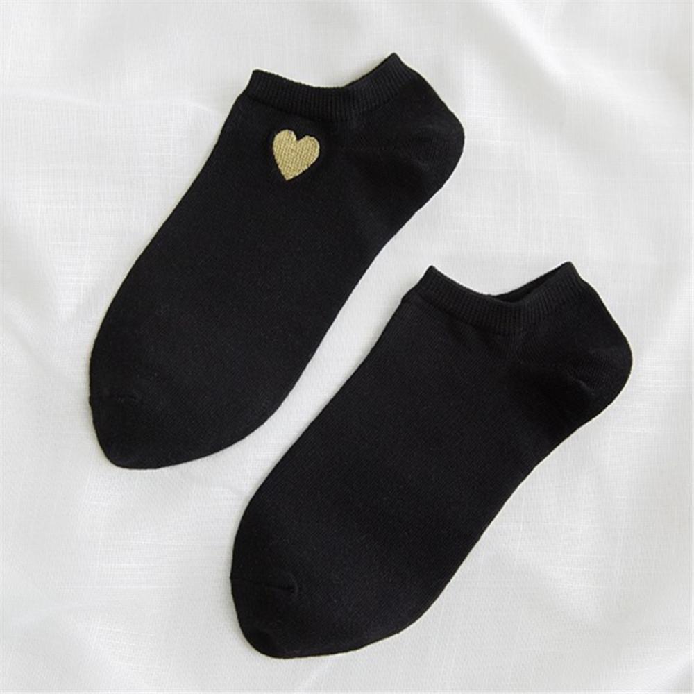 Cute Embroidery Gold Silver Heart Socks Women Lovely Funny Glitter Love Sokken Art Ankle Calcetines Dropship