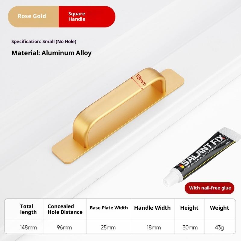 Aluminum Alloy Handle Glass Sliding Door Window Drawer Wardrobe Drill-free Push-pull Bathroom Sticker Door Handle