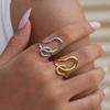 Stainless Steel Geometric Lines Opening Rings for Women Men Classic Glossy Hollow Waterproof Rings Banquet Jewelry Accessories