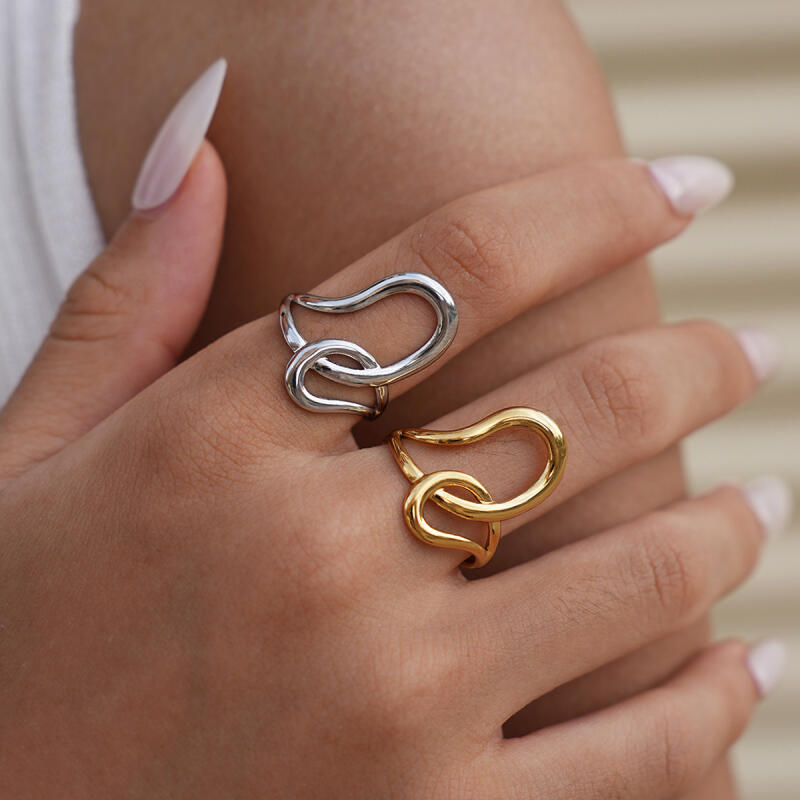 Stainless Steel Geometric Lines Opening Rings for Women Men Classic Glossy Hollow Waterproof Rings Banquet Jewelry Accessories