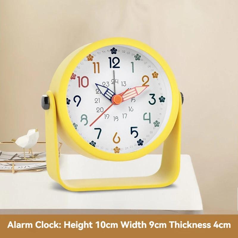 Silent Metal Alarm Clock with Night Light & Educational Features, Minimalist Quartz Clock for Student Desk and Office Decor
