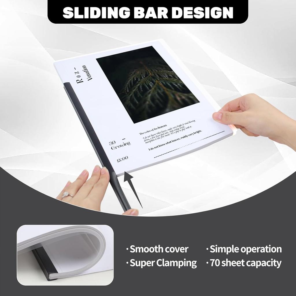 Utron 12 Pack Report Covers, 70 Sheet Capacity Presentation Folders, Clear Report Covers with Sliding Bar, Report Folder for A4 and Letter Size Paper