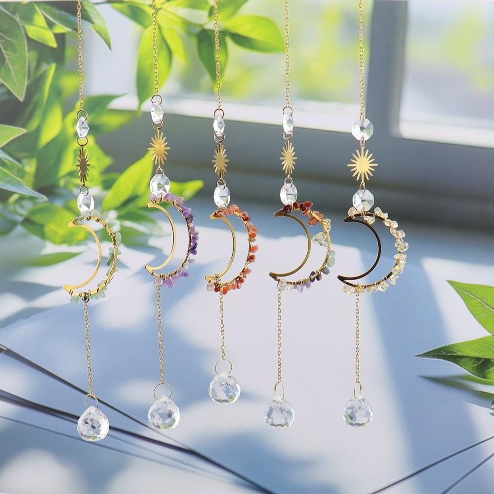 Sun Moon Crystal Pendant With Handwoven Craft For Home Decor And Gift