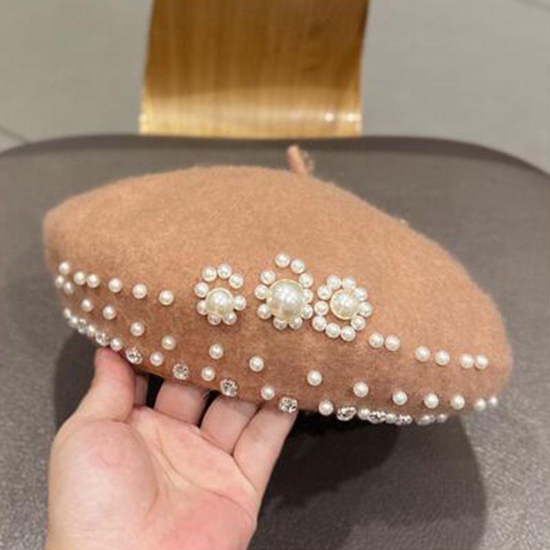 Britische Wolle Filz Koreanische Perlen Retro Baskenmütze für Damen - Herbst/Winter Society-Maler Trend