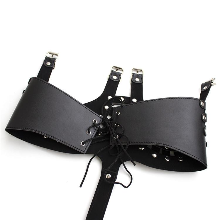 Genuine Leather Open Corset Bustier Body Corsets with Neck Collar Adjustable Waist Strap Sex Toys for Woman Queen's Party Dress