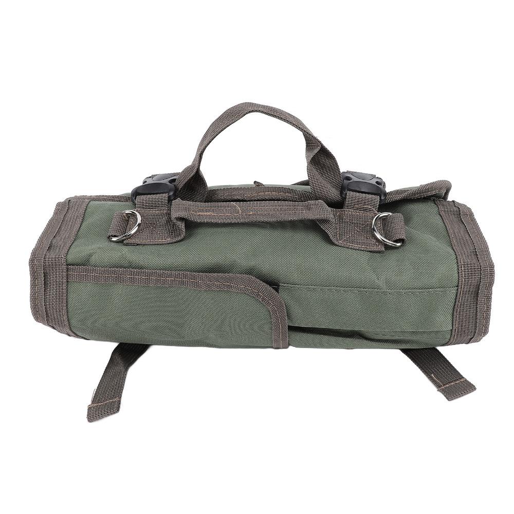 Oxford Fabric Roll Up Tool Bag Dark Green Shoulder Strap Tool Roll Screwdriver Wrench Storage